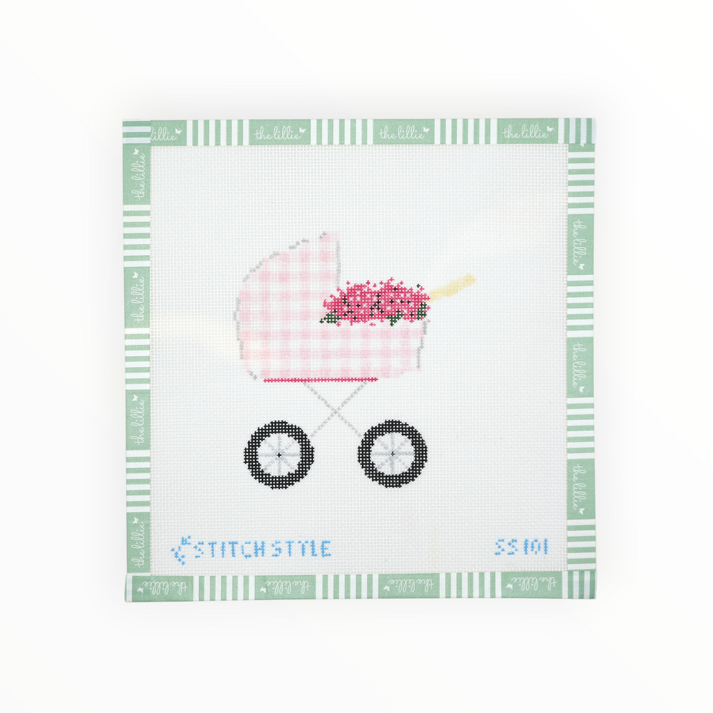 Baby Carriage Pink Gingham | Needlepoint Canvas