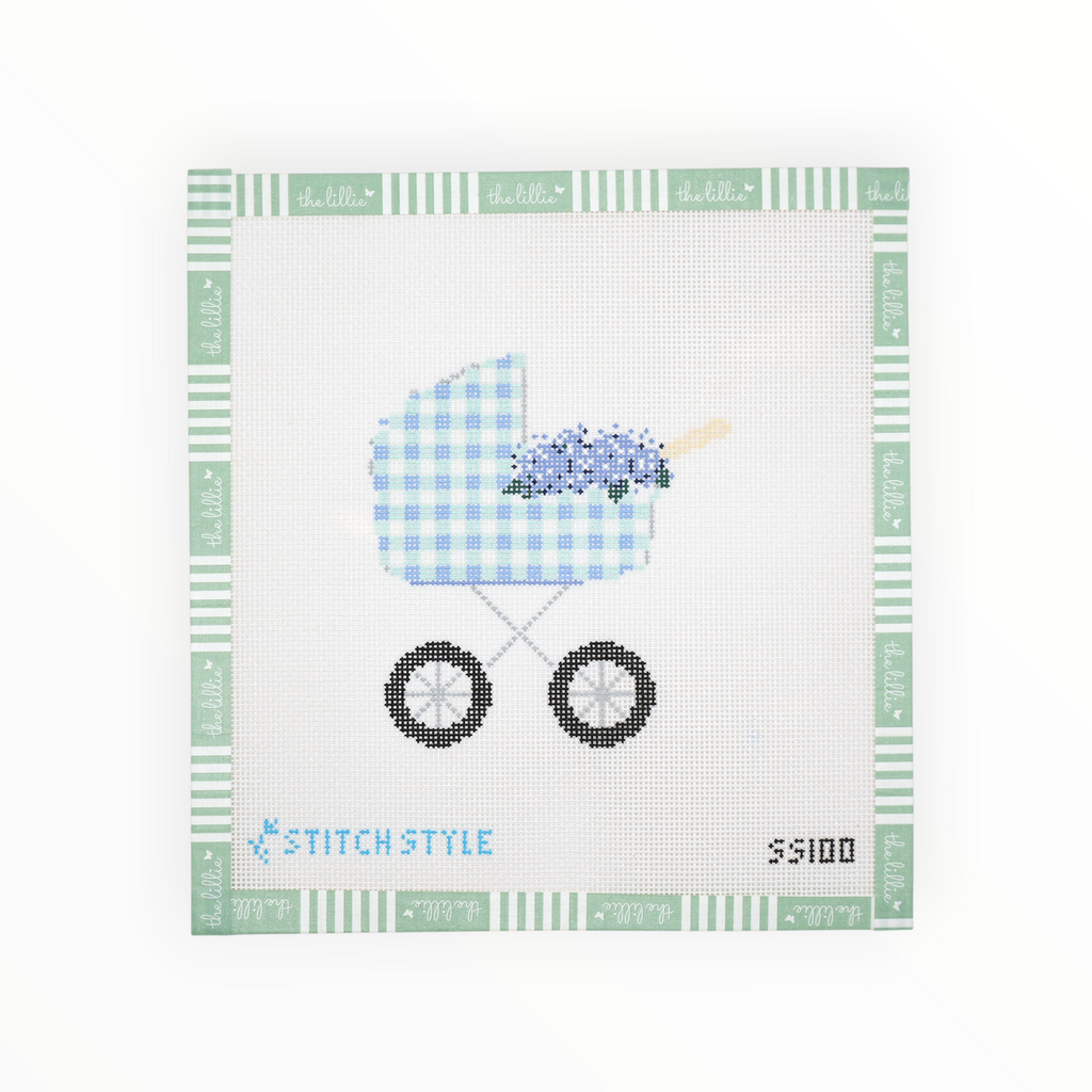 Baby Carriage Blue Gingham | Needlepoint Canvas
