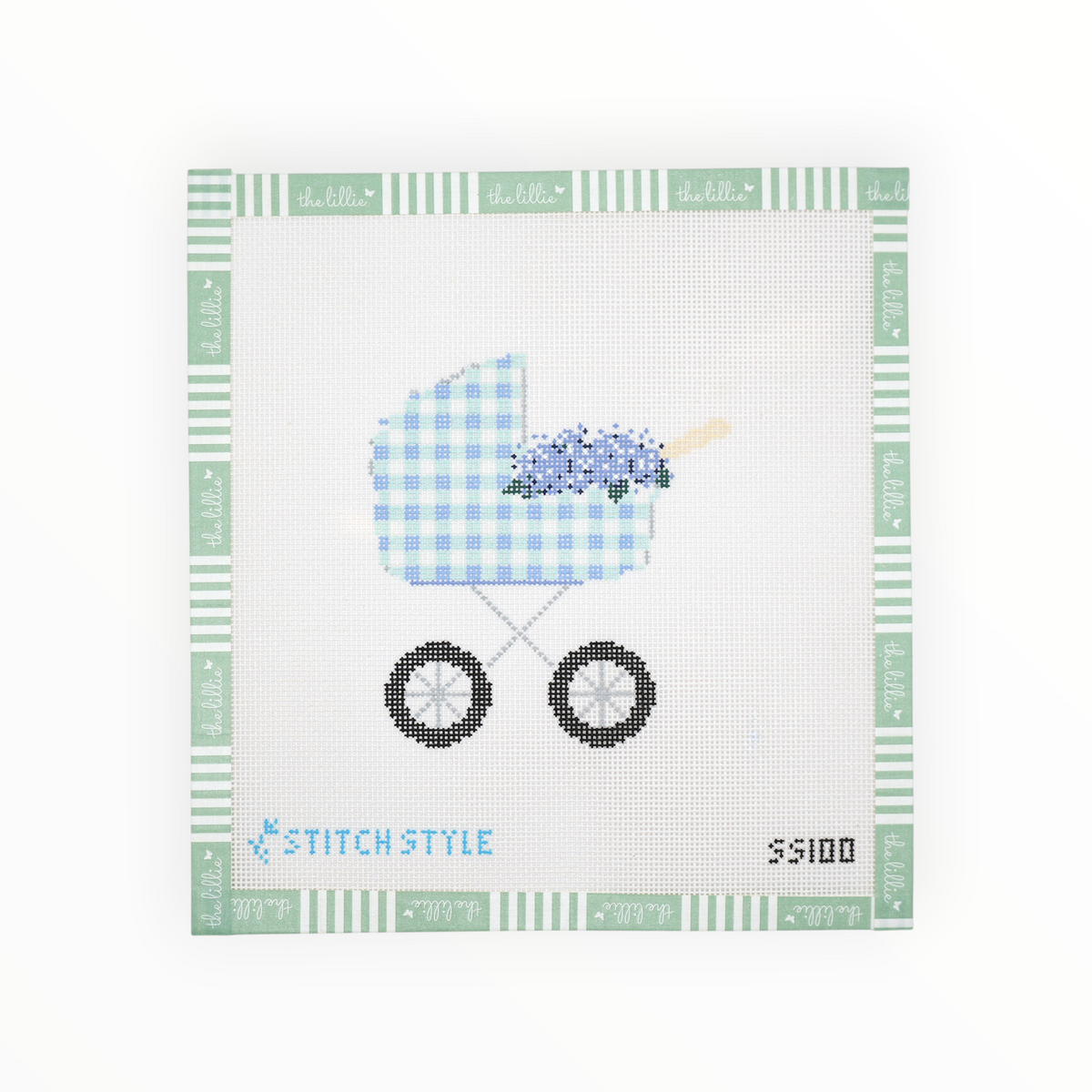 Baby Carriage Blue Gingham | Needlepoint Canvas