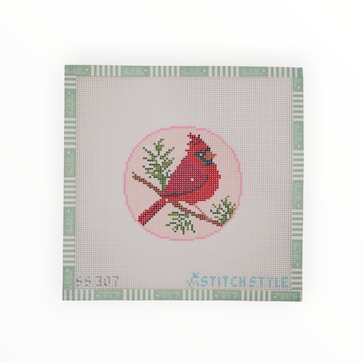 Pink Cardinal Round Needlepoint Canvas