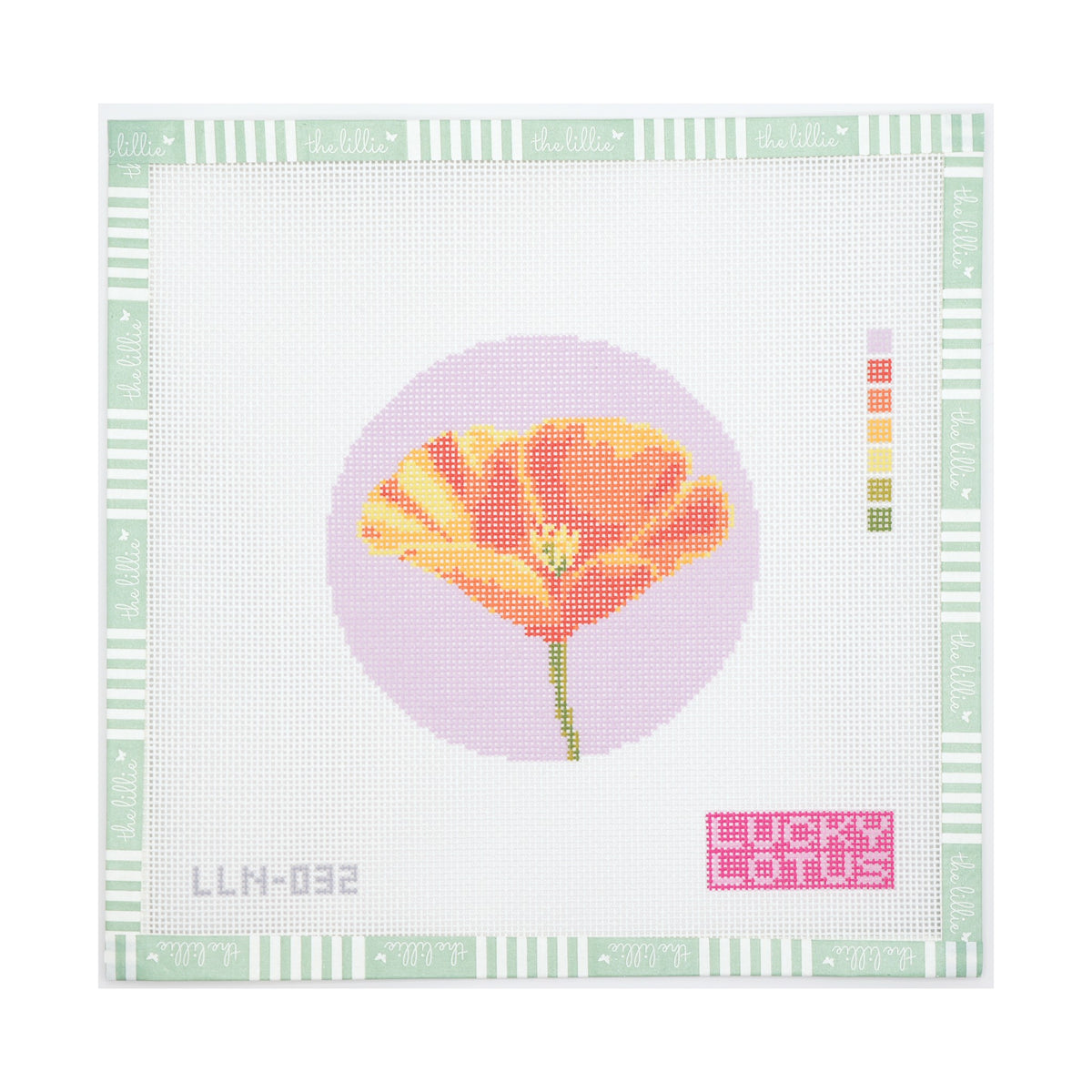 Flowers of America – Poppy (California) needlepoint canvas by Lucky Lotus, 18 mesh