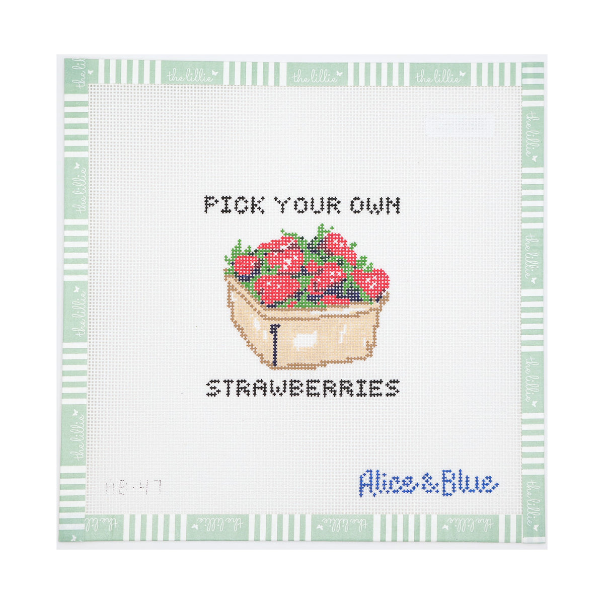 Pick Your Own Strawberries needlepoint canvas by Alice & Blue, 18 mesh