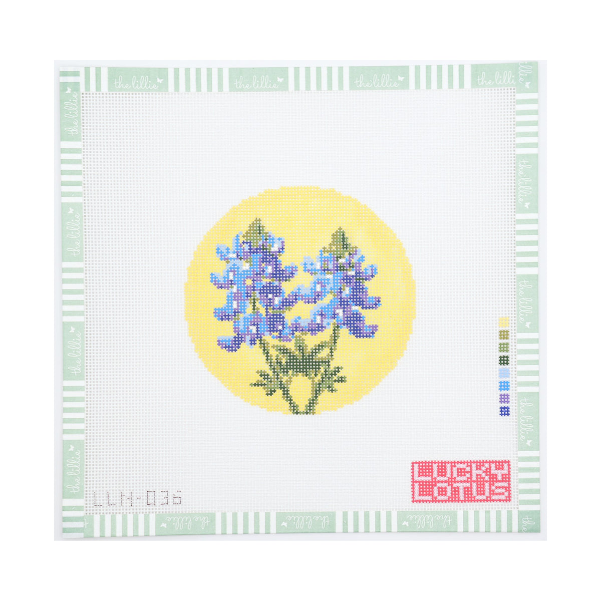 Flowers of America – Bluebonnet (Texas) needlepoint canvas by Lucky Lotus, 18 mesh