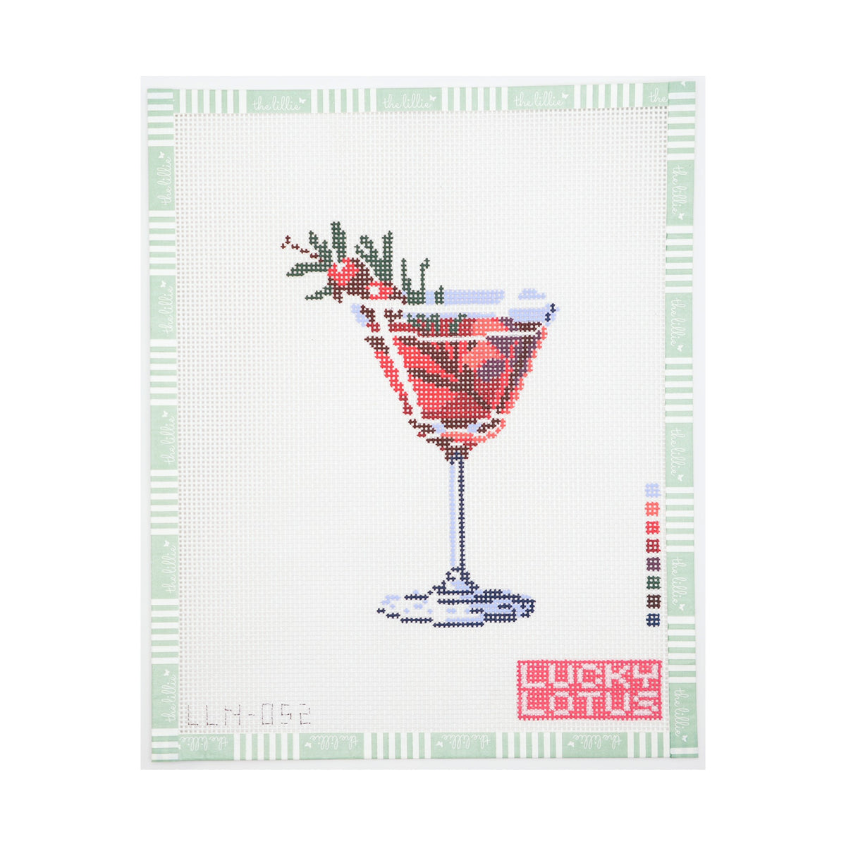 Christmas Cocktail needlepoint canvas by Lucky Lotus, 13 mesh