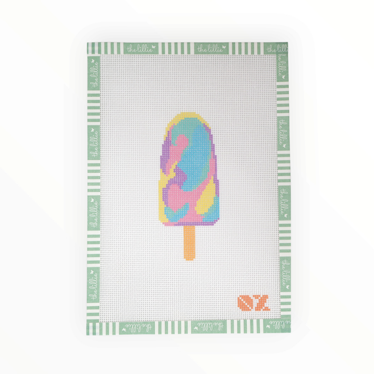 Rainbow Paddle Popsicle needlepoint canvas by Oz Needle and Thread, 18 mesh