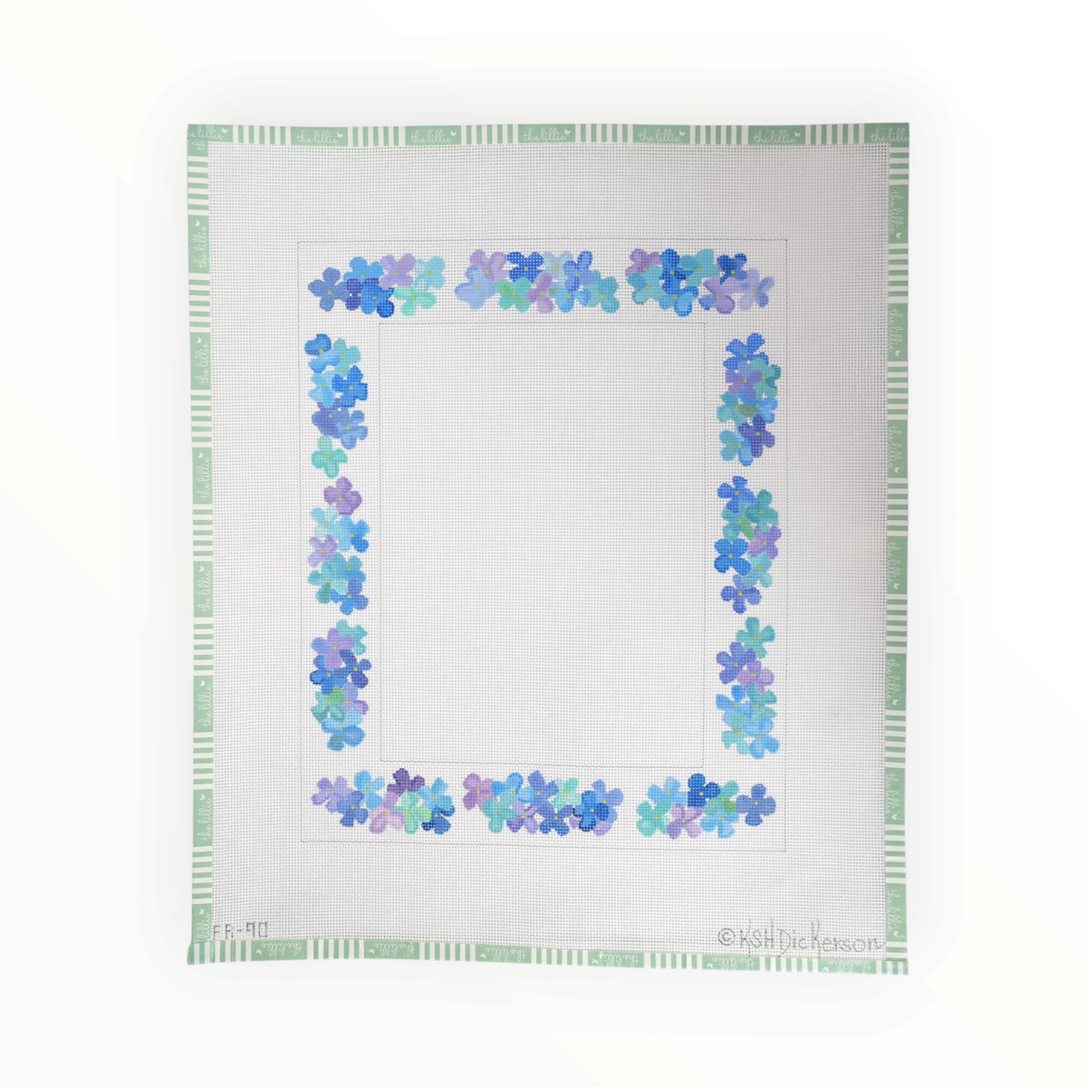 Picture Frame Hydrangea Blossoms needlepoint canvas by Kate Dickerson, 18 mesh