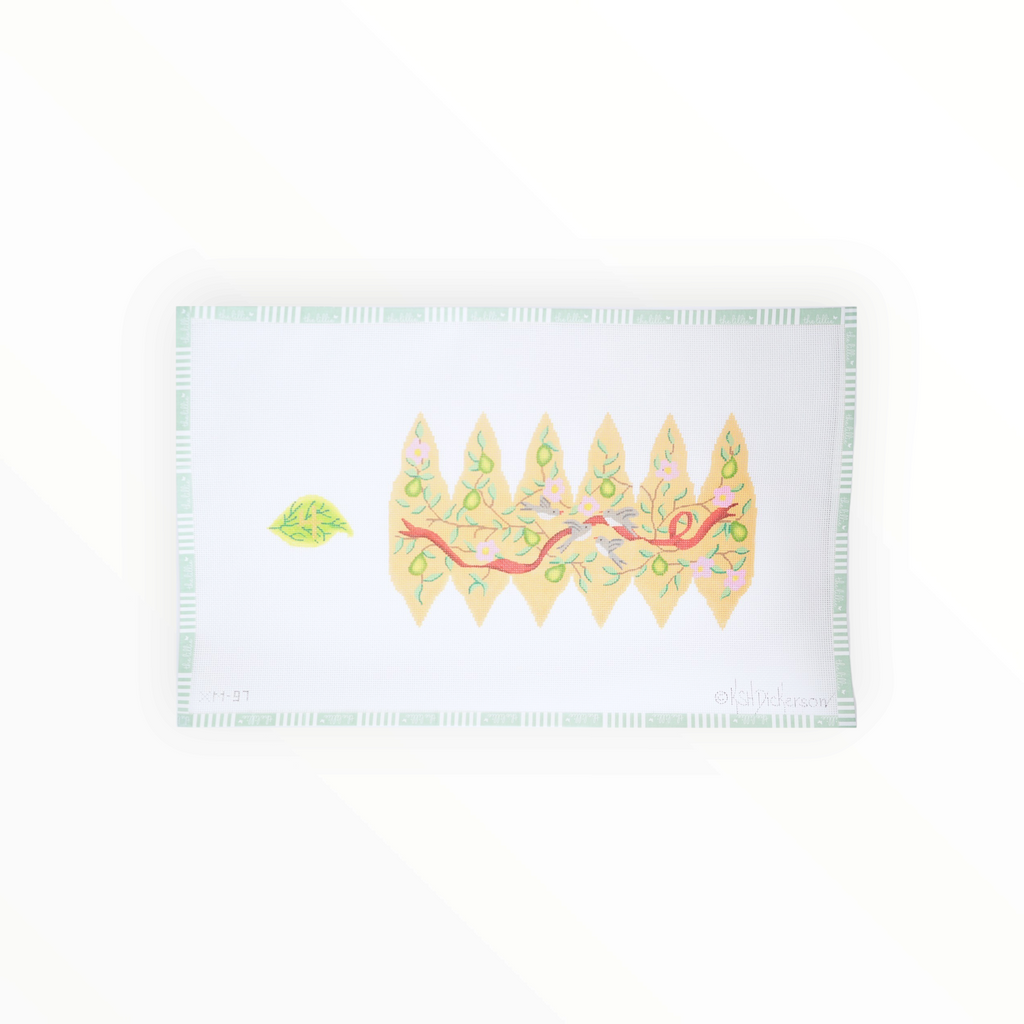 Christmas Pear Ornament – Day 4, Calling Birds needlepoint canvas by Kate Dickerson