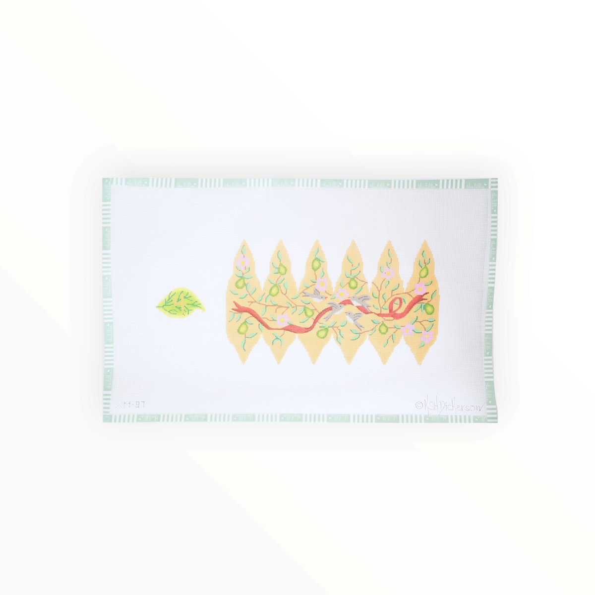 Christmas Pear Ornament – Day 4, Calling Birds needlepoint canvas by Kate Dickerson