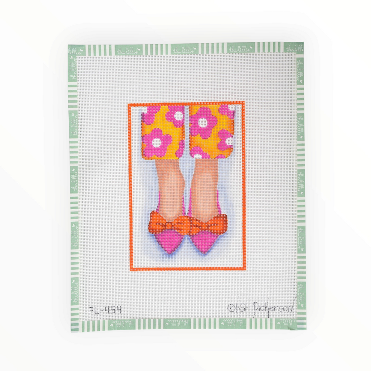 Pointy Flats with Bows needlepoint canvas by Kate Dickerson, 18 mesh