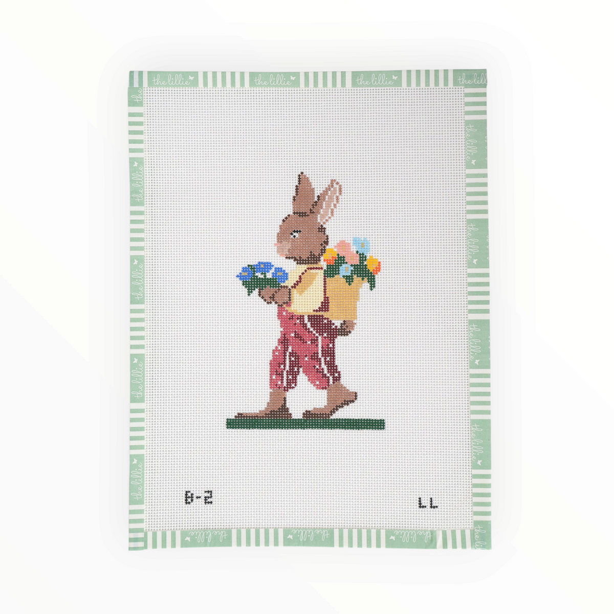 Bunny Carrying Flowers needlepoint canvas by Lee Long Needlepoint, 18 mesh