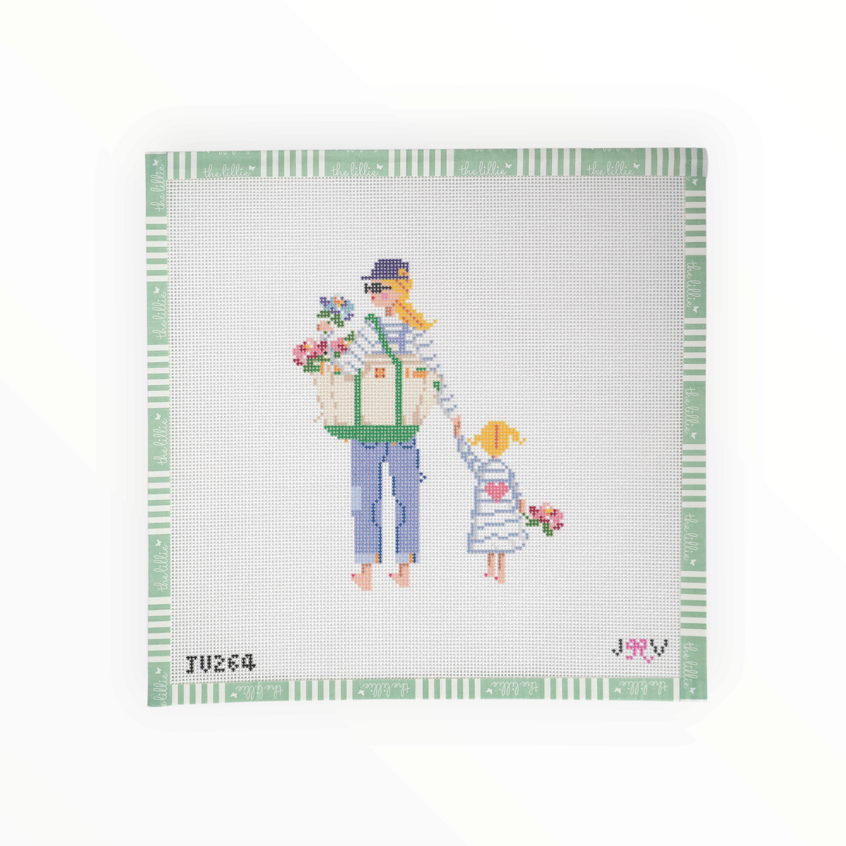 Mother & Child – Blonde with Daughter needlepoint canvas by Jennifer Vallez Needlepoint, 18 mesh
