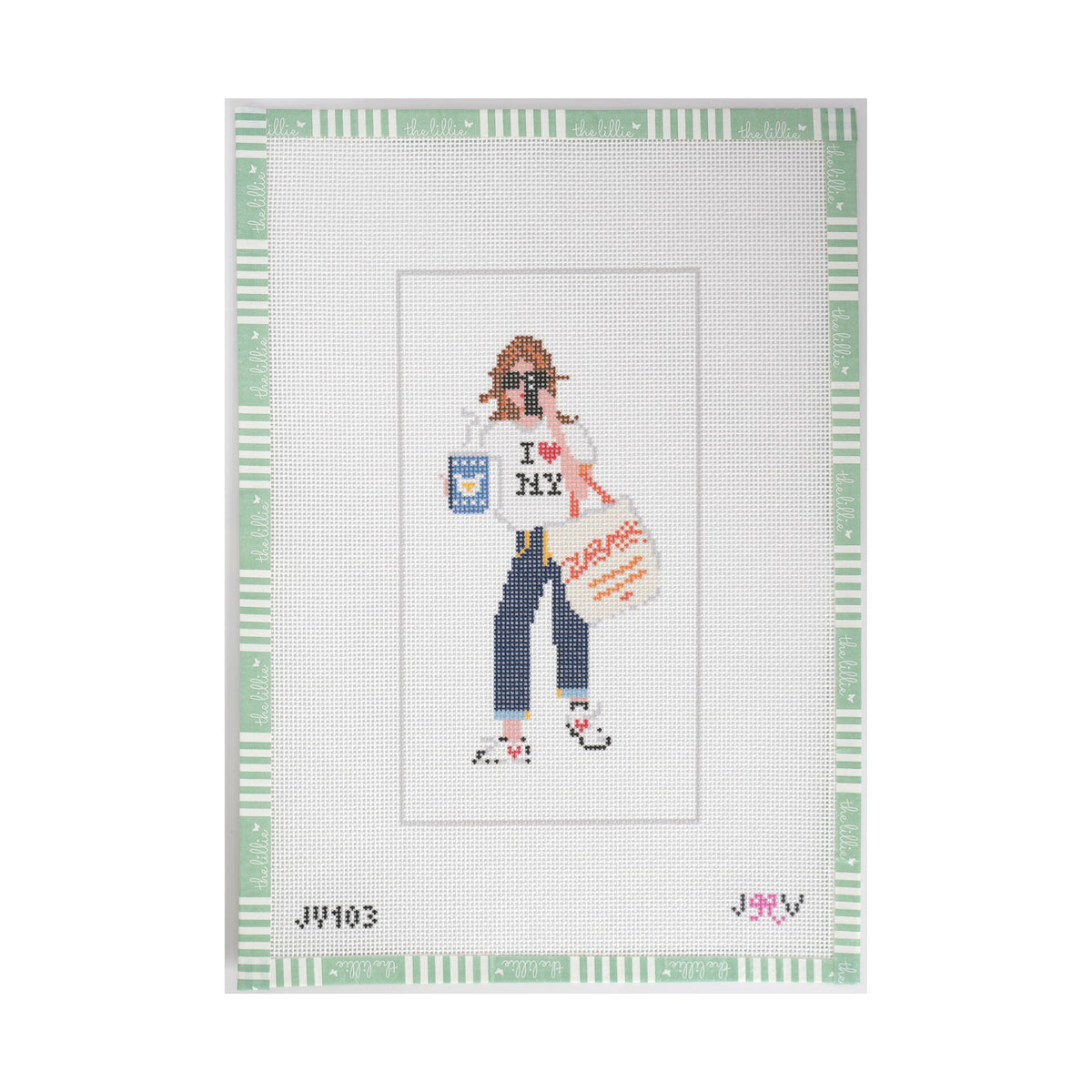 NYC Girl needlepoint canvas by Jennifer Vallez Needlepoint, 18 mesh