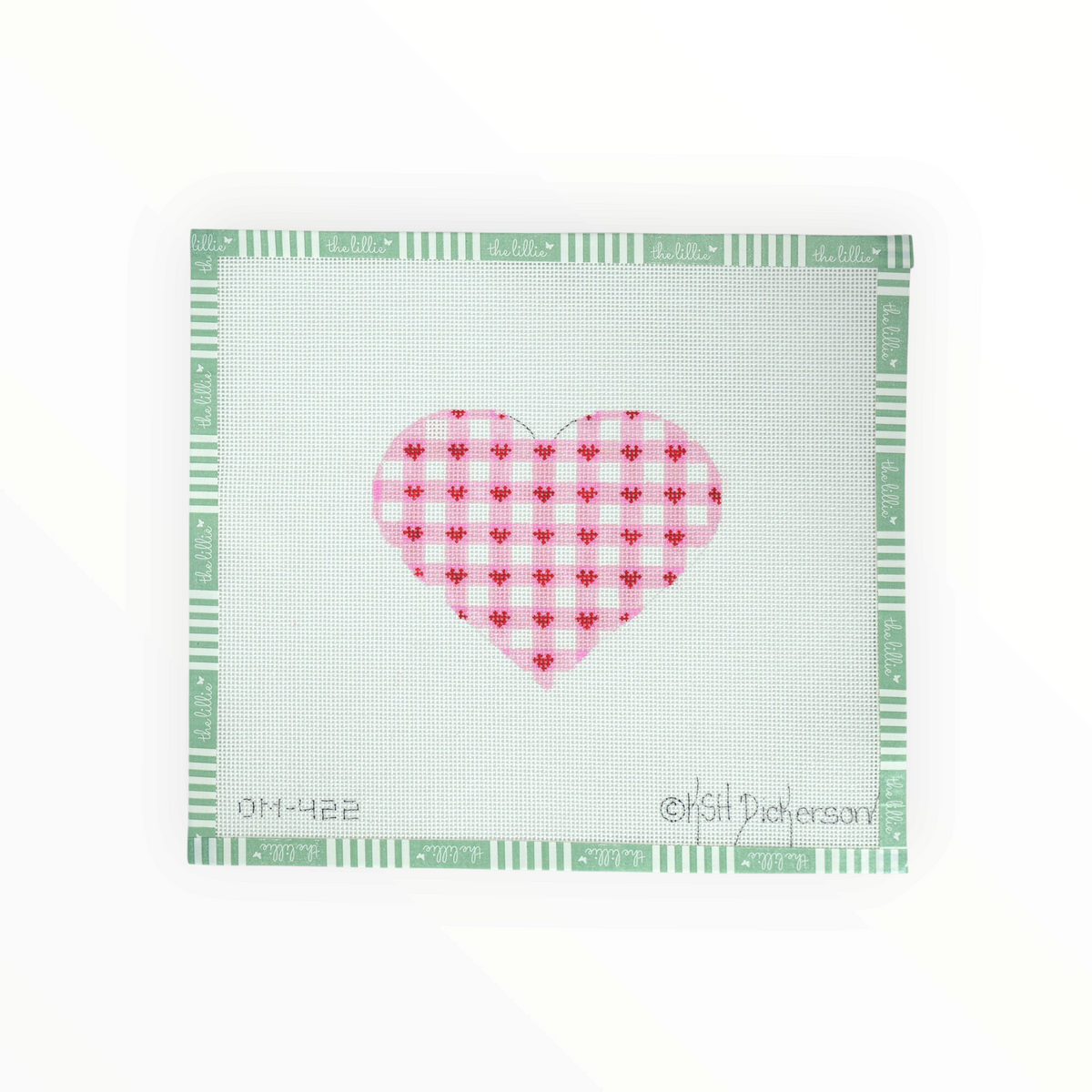 Heart – Pink Gingham w/ Red Hearts needlepoint canvas by Kate Dickerson, 18 mesh