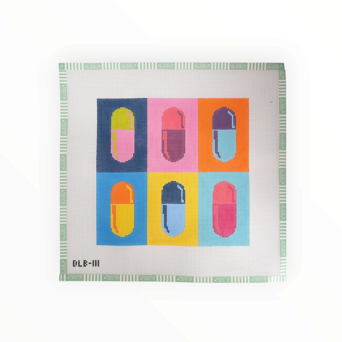 Daily Dose of Color Pills needlepoint canvas by DLB Needlepoint, 13 mesh