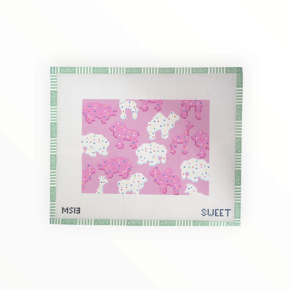 Animal Cracker Clutch needlepoint canvas by Maddie Sweet Designs, 13 mesh