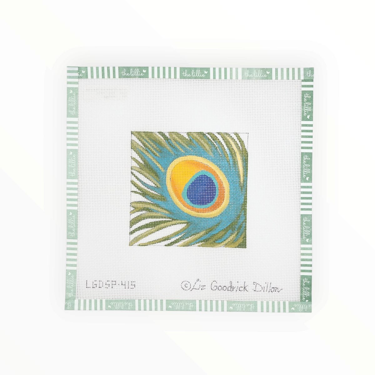 Peacock Feather needlepoint canvas by Liz Goodrick-Dillon, 18 mesh