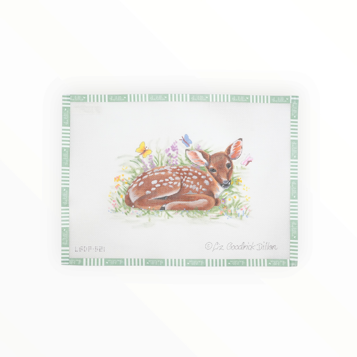 Fawn with Florals needlepoint canvas by Liz Goodrick-Dillon, 18 mesh