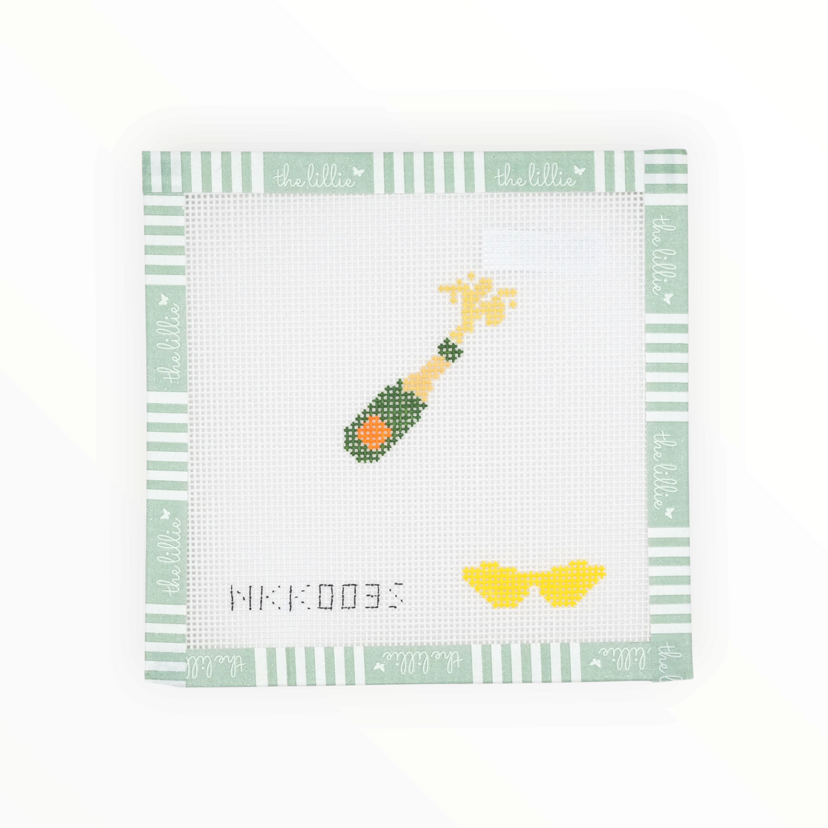 Mini Champagne Bottle needlepoint canvas by Audra Stitches, 18 mesh