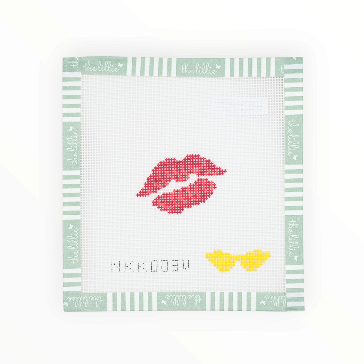 Mini Lips needlepoint canvas by Audra Stitches, 18 mesh