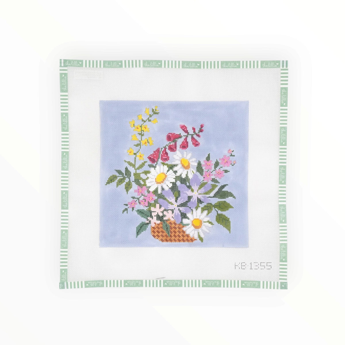 English Wildflower Basket with Stitch Guide | Needlepoint Canvas