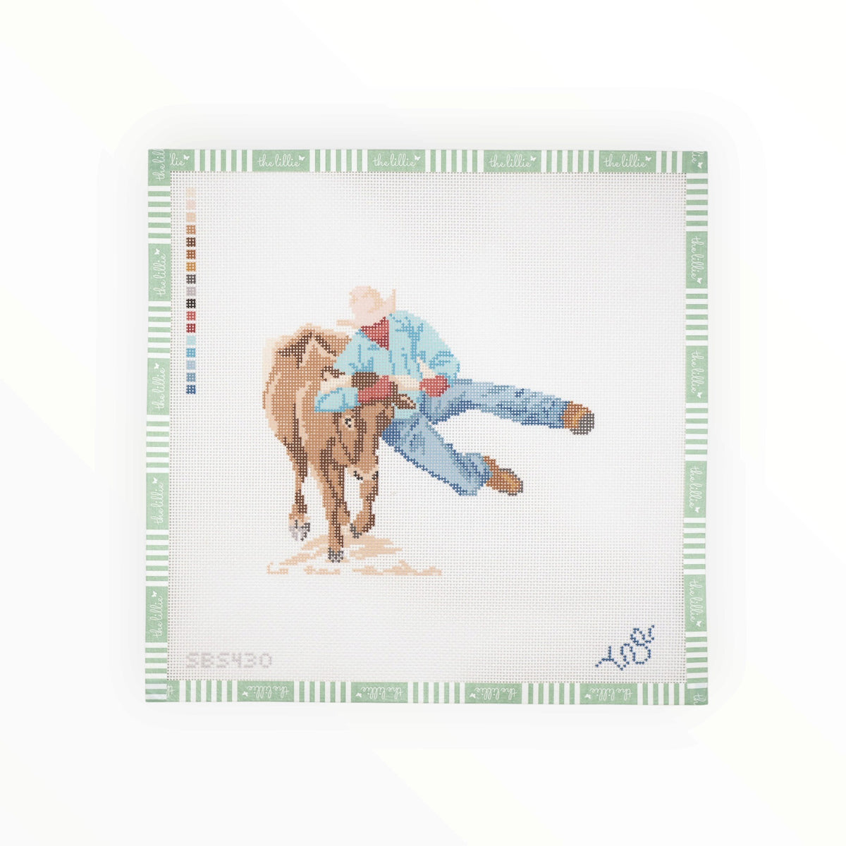 Black Rodeo Steer Wrestling | Needlepoint Canvas