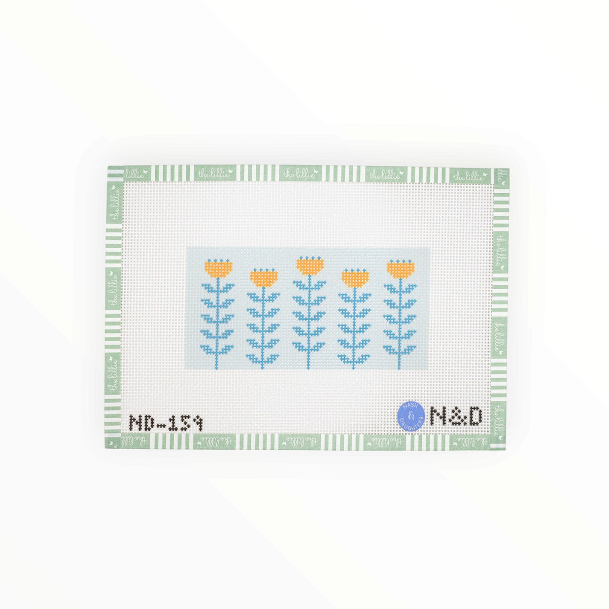 Blue & Gold Block Print Flower - Clutch Insert | Needlepoint Canvas