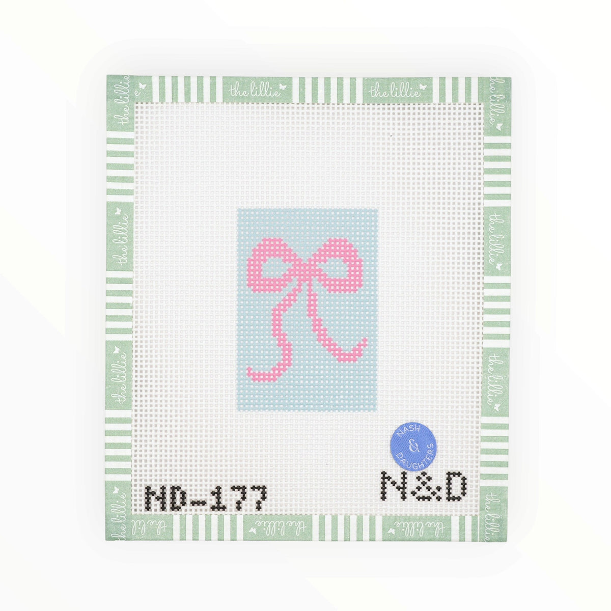Blue and Pink Bow Luggage Tag Insert | Needlepoint Canvas