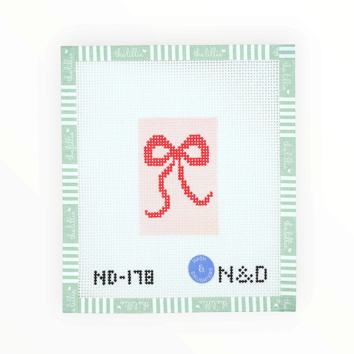 Pink and Red Bow Luggage Tag Insert | Needlepoint Canvas