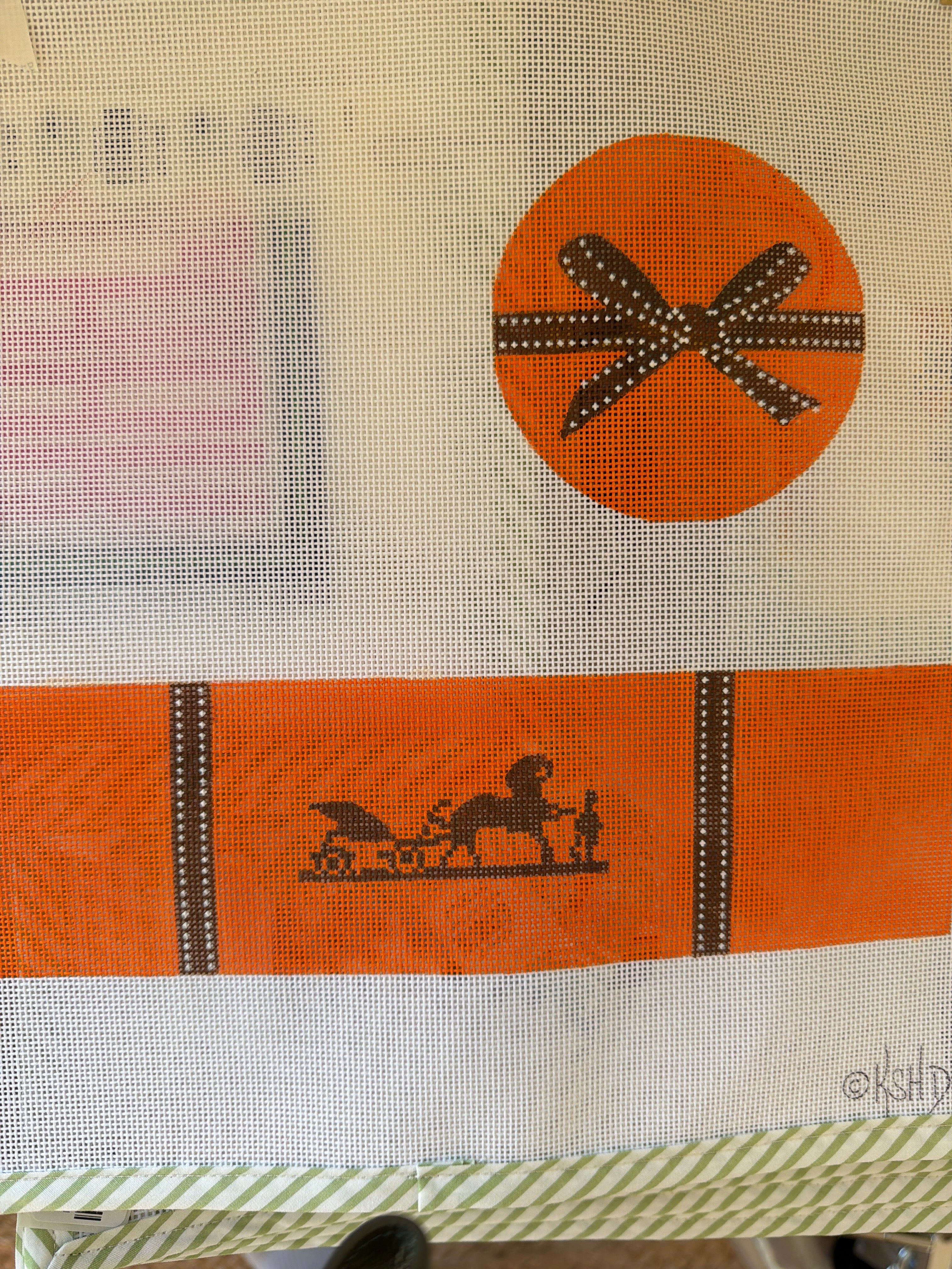 X-Large Hermes Wrapped Box – Orange & Brown | Needlepoint Canvas