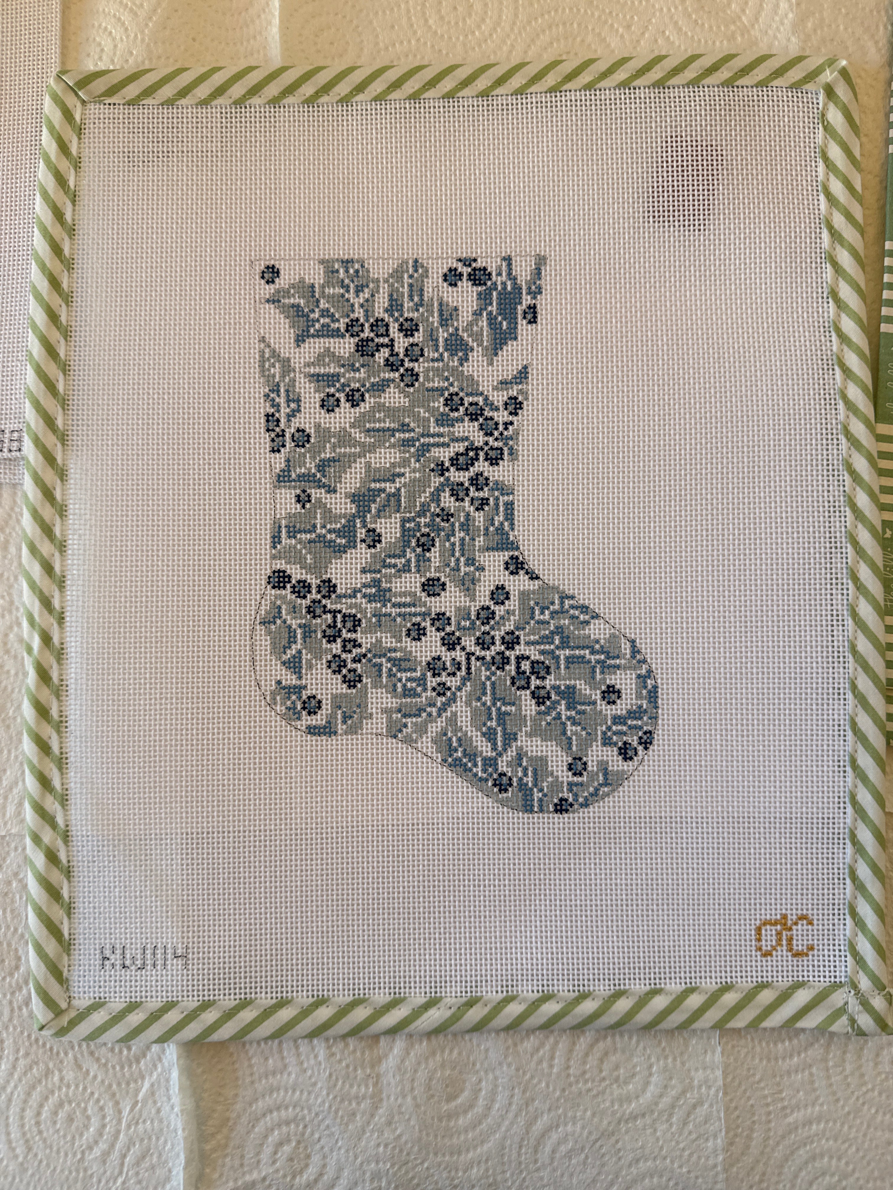 Blue Holly Mini Stocking | Needlepoint Canvas