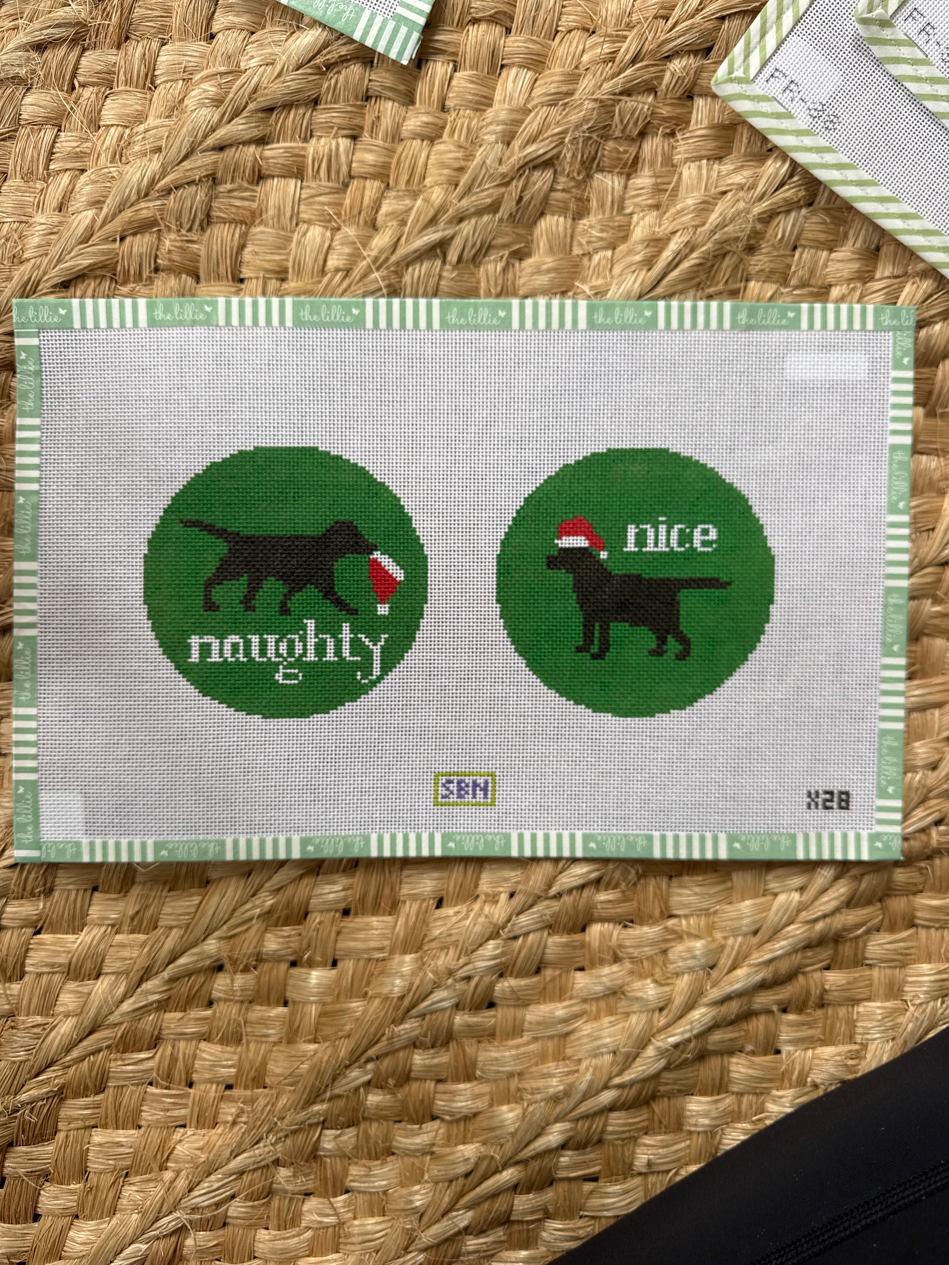 Naughty/Nice Yellow Labs | Needlepoint Canvas
