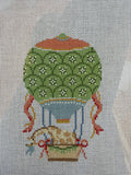 Green and Blue Hot Air Balloon with Giraffe | Needlepoint Canvas