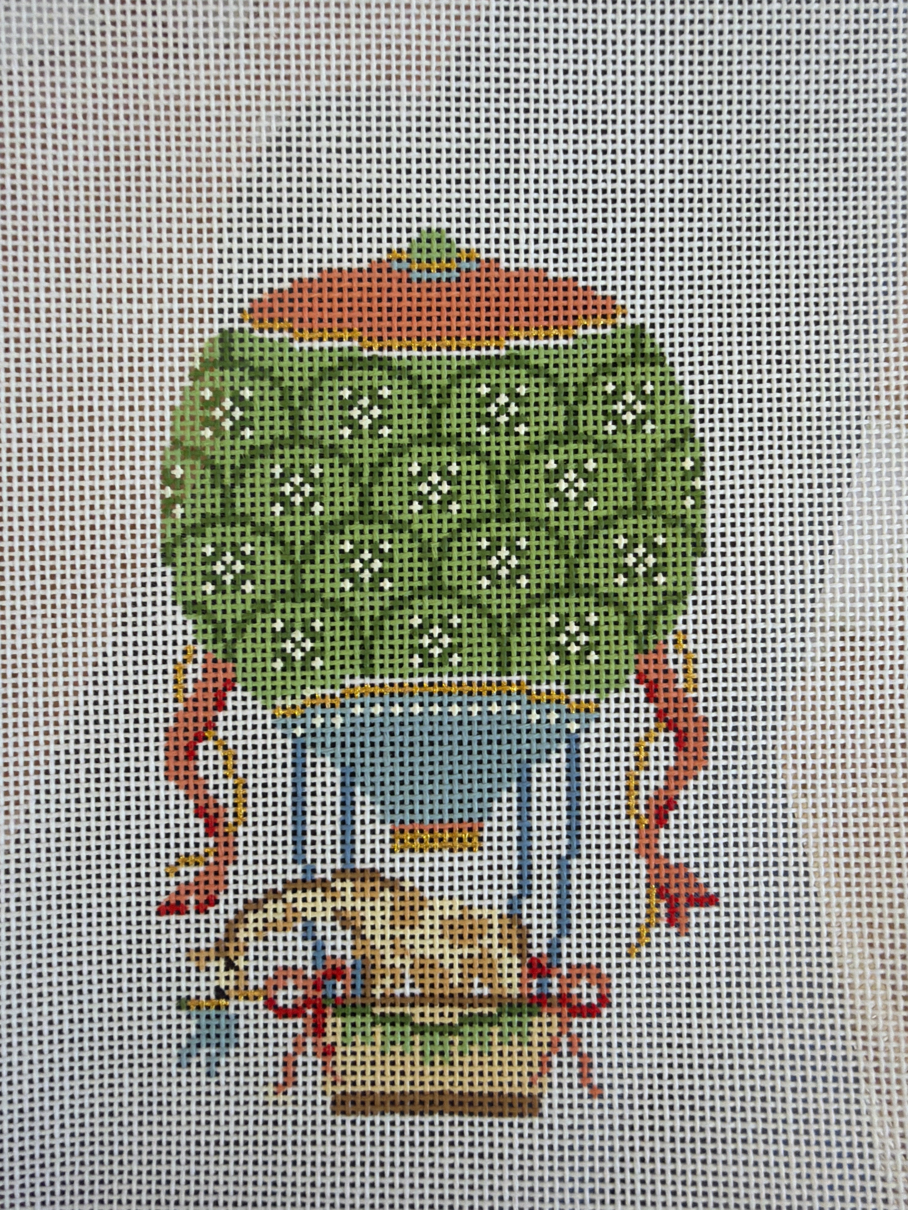 Green and Blue Hot Air Balloon with Giraffe | Needlepoint Canvas