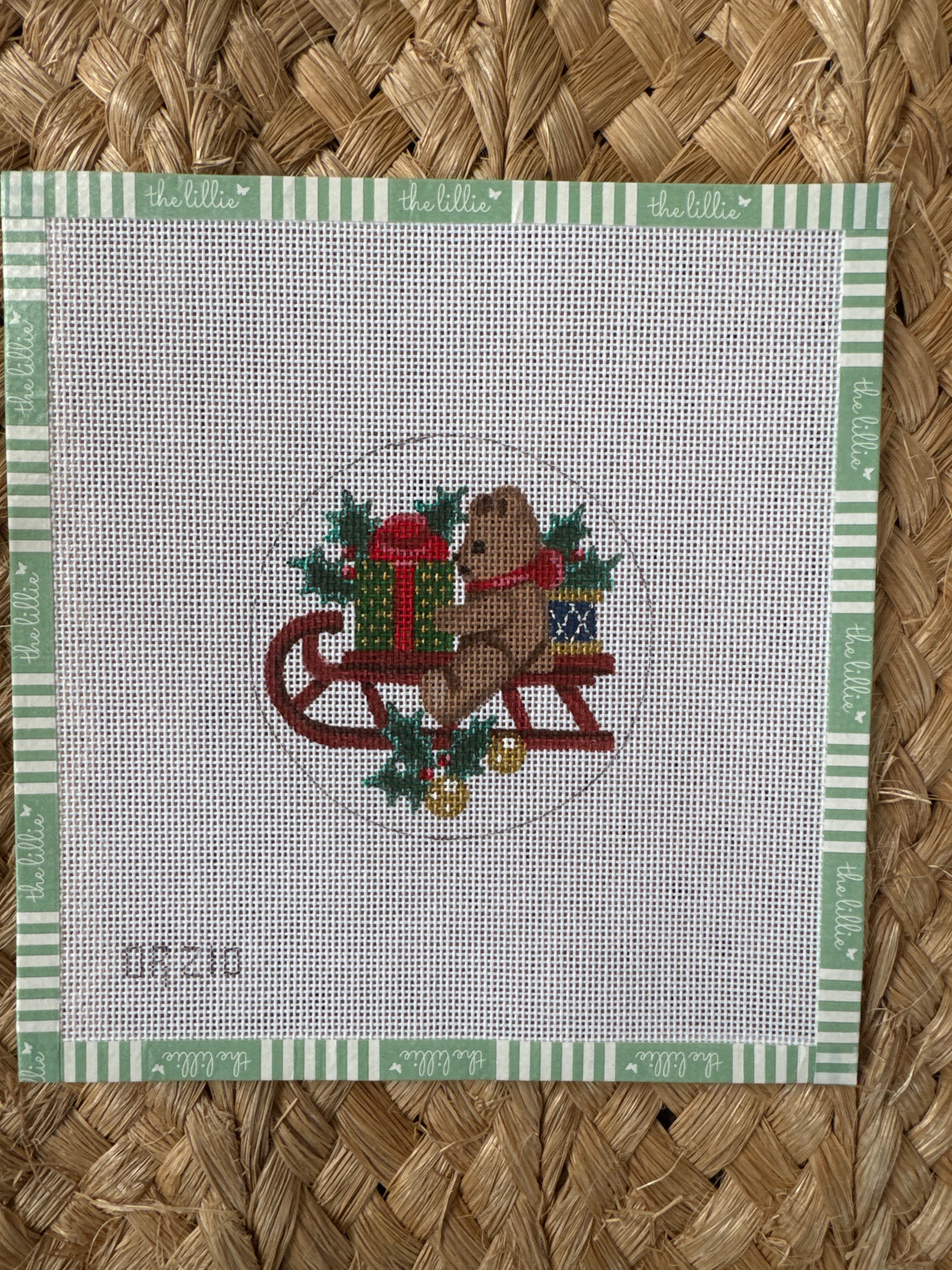 Teddy on Sled Ornament | Needlepoint Canvas
