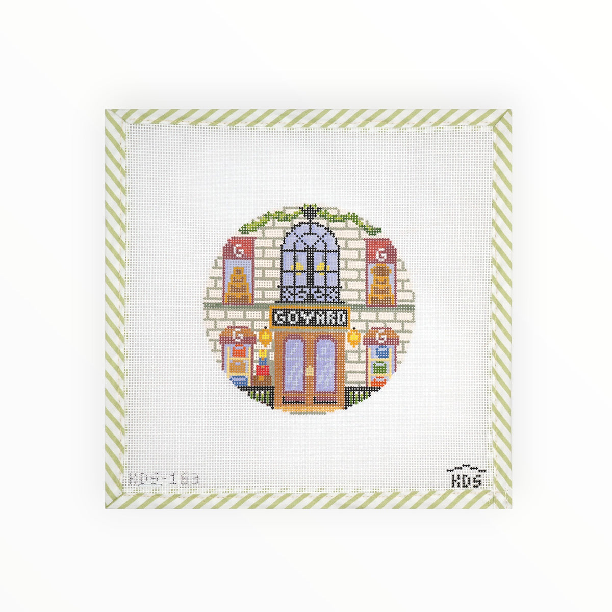 Goyard Round needlepoint canvas by Gingham Stitchery