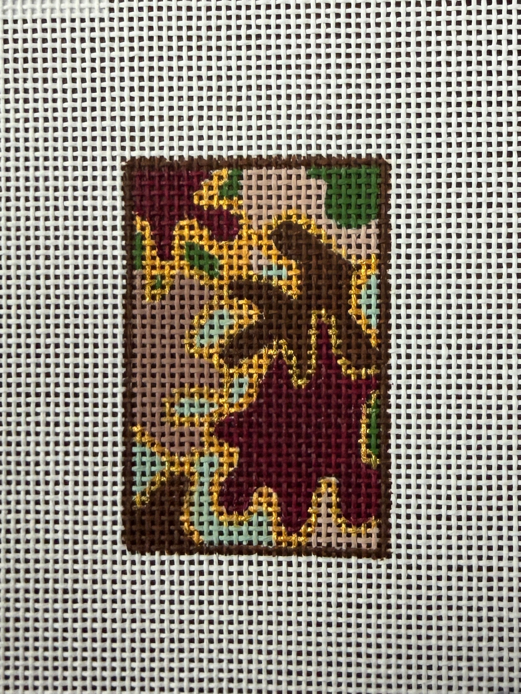 Luggage Tag Fall Leaves needlepoint canvas by Maiden Lane