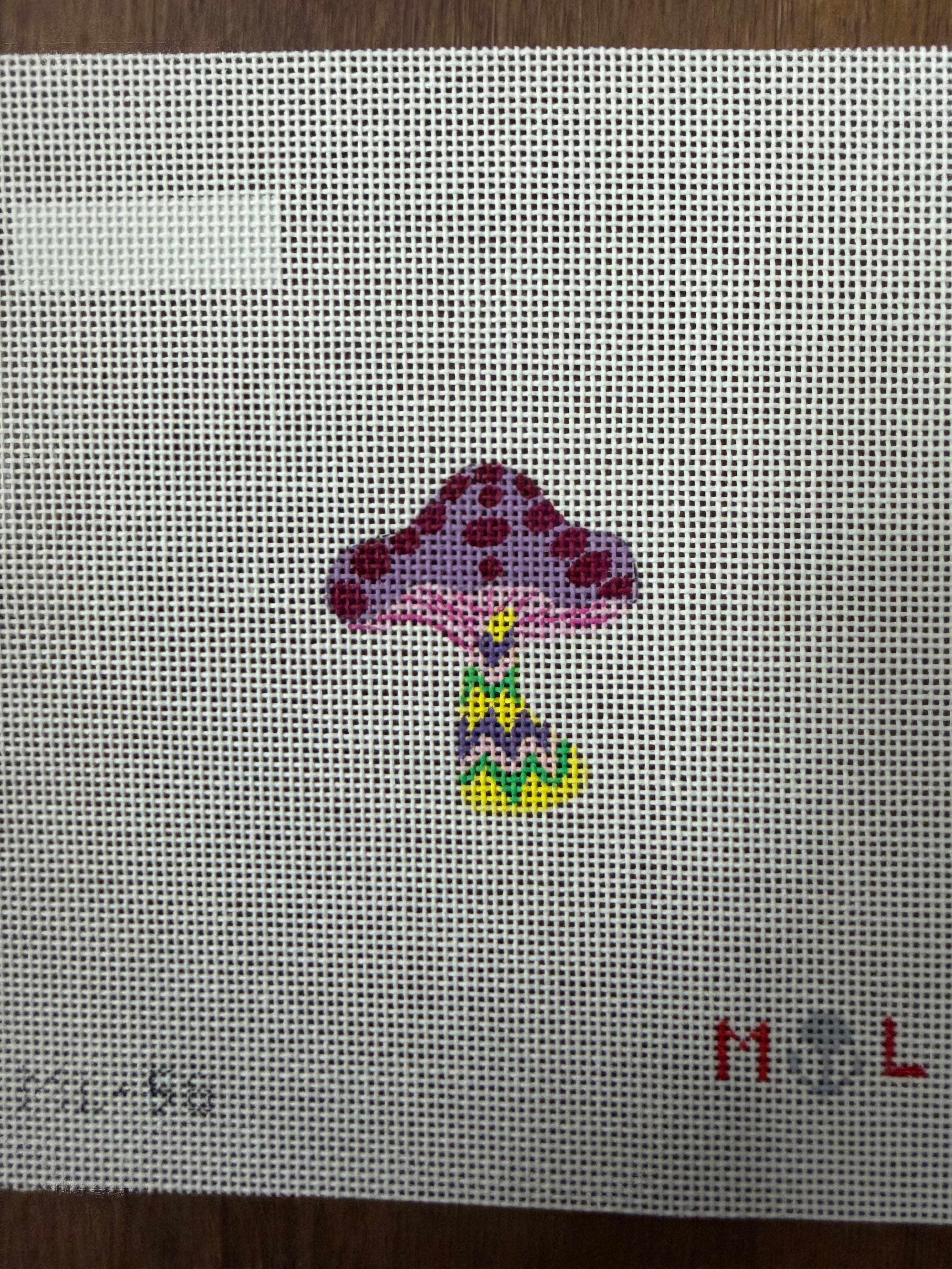 Mini Mushroom bag tag needlepoint canvas by Maiden Lane