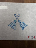 Blue Tassel bag tag needlepoint canvas by Maiden Lane