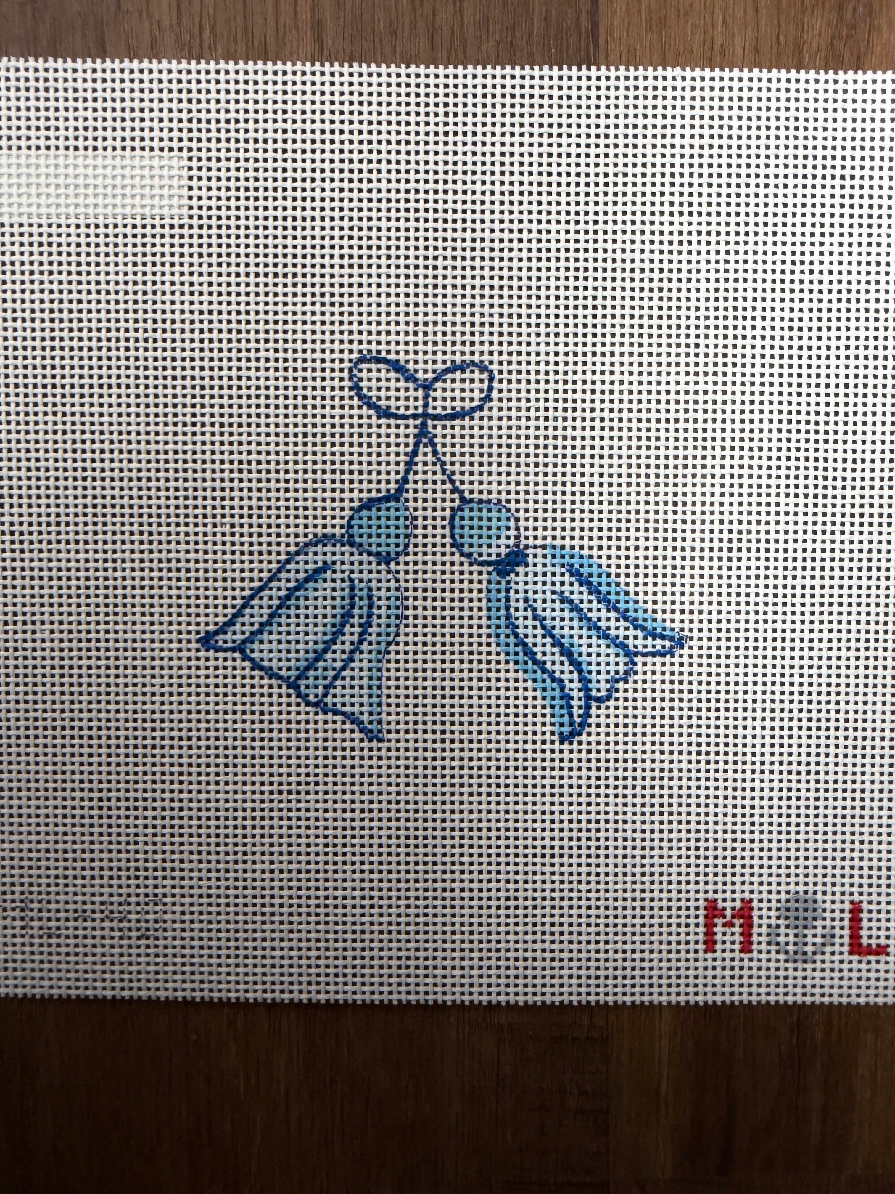 Blue Tassel bag tag needlepoint canvas by Maiden Lane