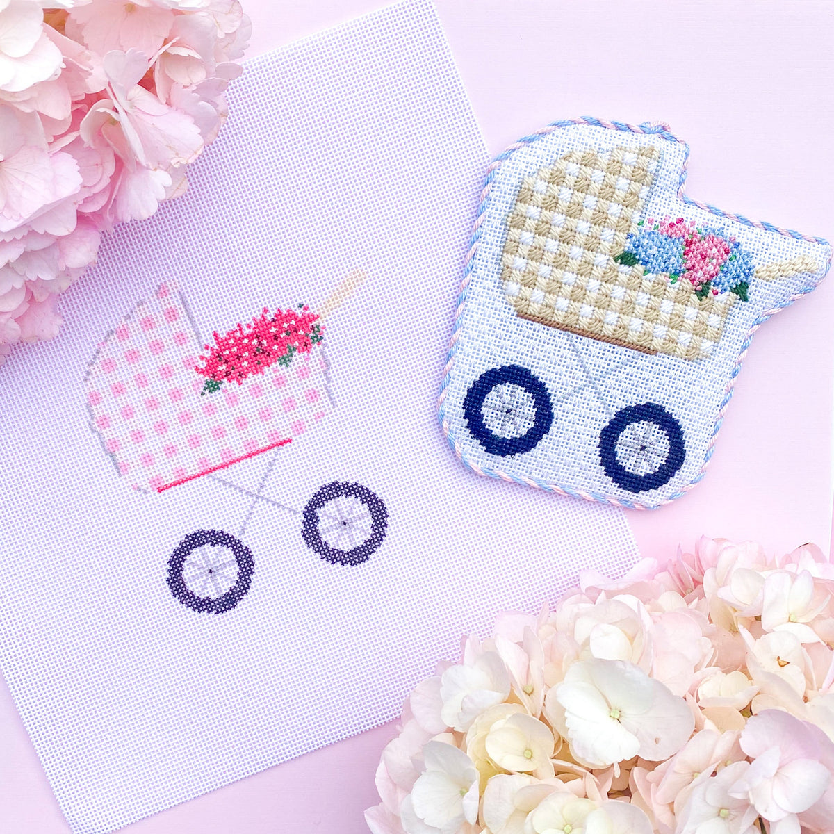 Baby Carriage Pink Gingham Needlepoint Canvas