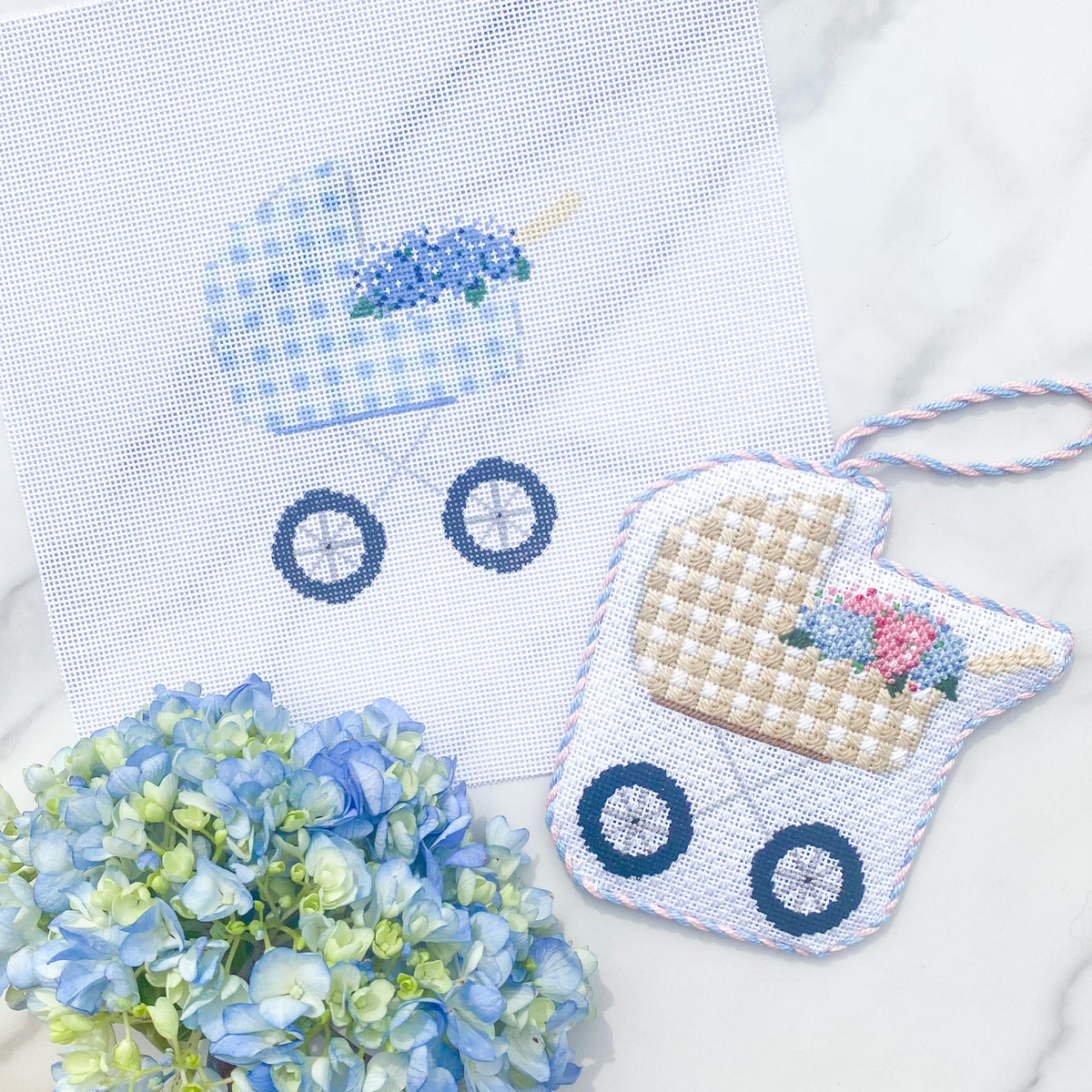 Baby Carriage Blue Gingham Needlepoint Canvas