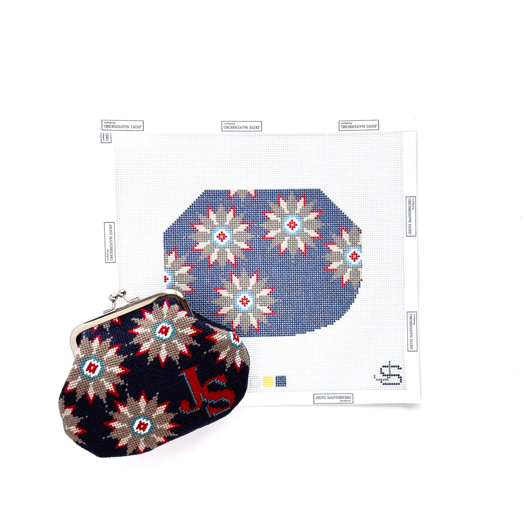 Star Kiss Lock Bag – Red Blue Brown needlepoint canvas