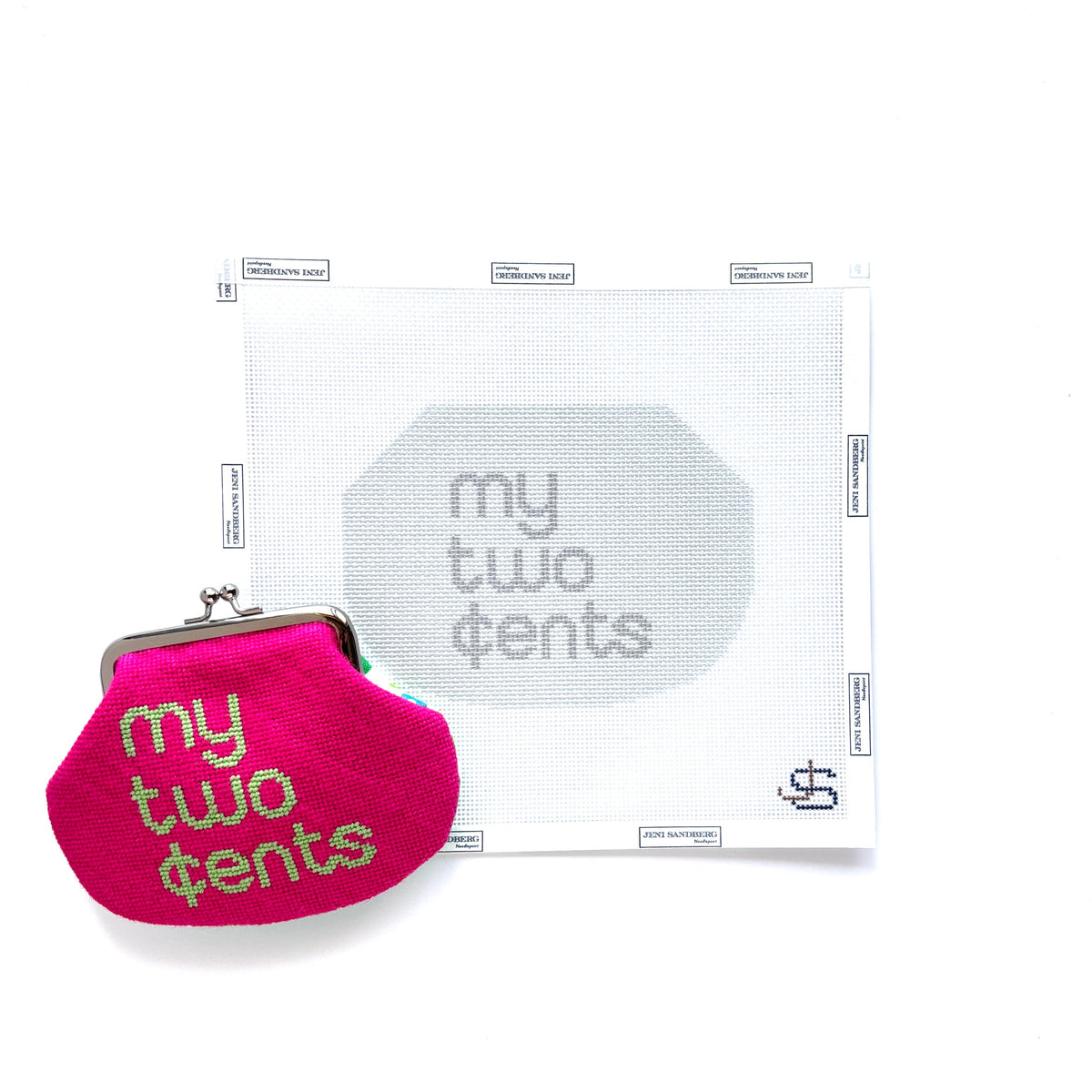 My Two Cents Kiss Lock Bag – Grayscale needlepoint canvas