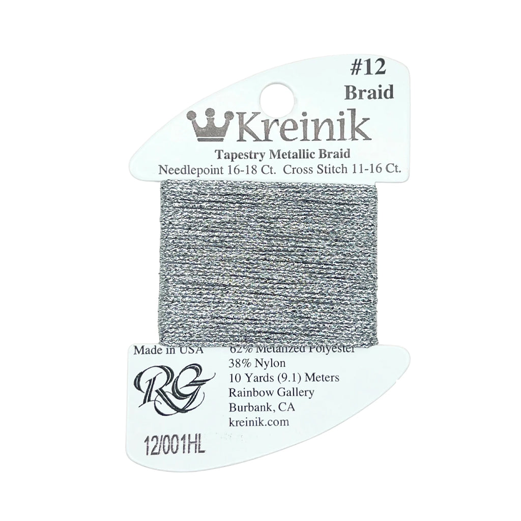Kreinik Kreinik #4 Very Fine Braid 001HL L- Silver Hi Lustre needlepoint thread
