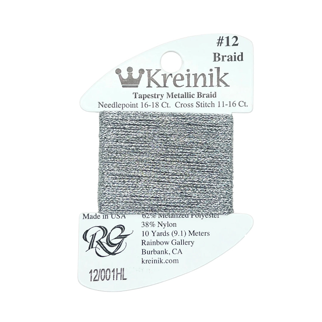 Kreinik Kreinik #4 Very Fine Braid 001HL L- Silver Hi Lustre needlepoint thread