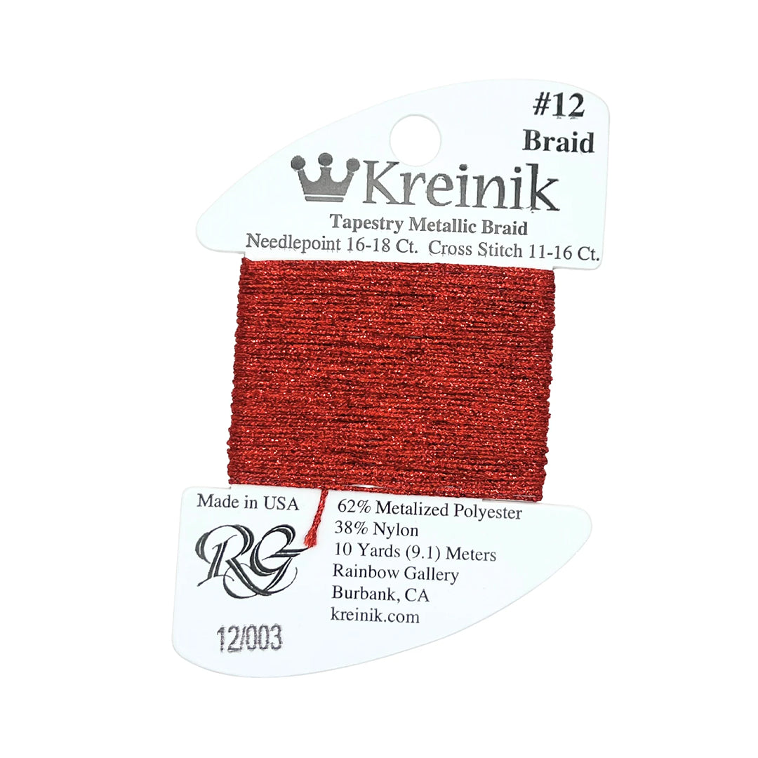 Kreinik Kreinik #4 Very Fine Braid 003 Red needlepoint thread