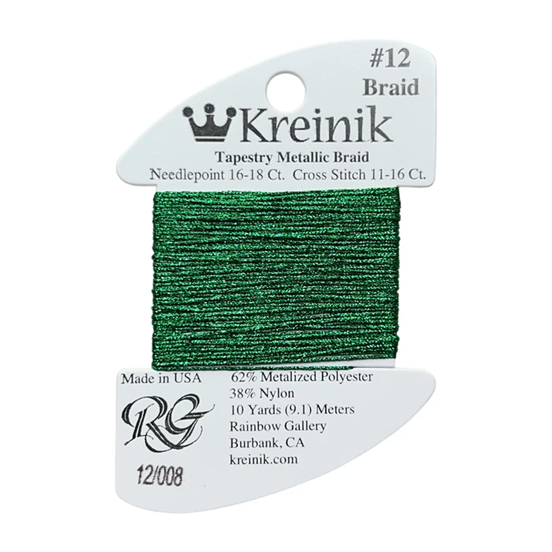 Kreinik Kreinik #4 Very Fine Braid 008 Green needlepoint thread