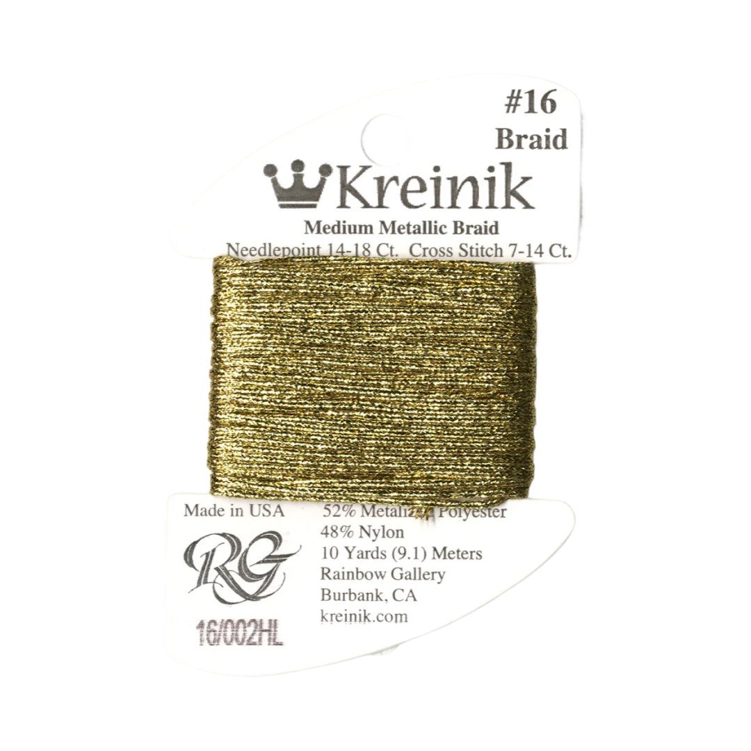 Kreinik Kreinik #4 Very Fine Braid 002HL L- Gold Hi Lustre needlepoint thread