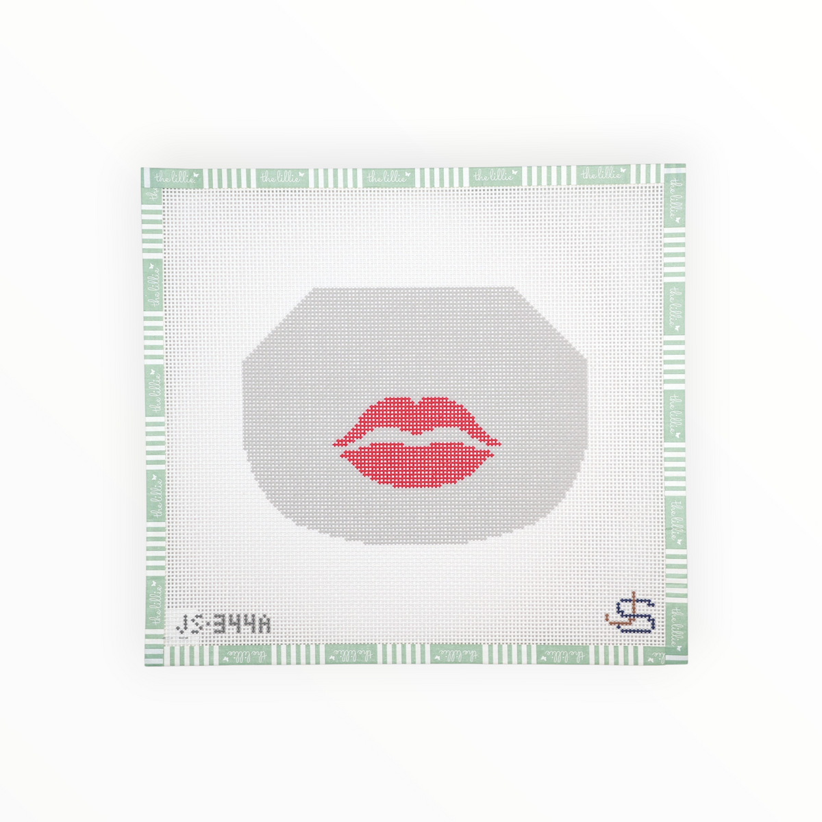 Lips Kiss Lock Bag needlepoint canvas by Jeni Sandberg Needlepoint
