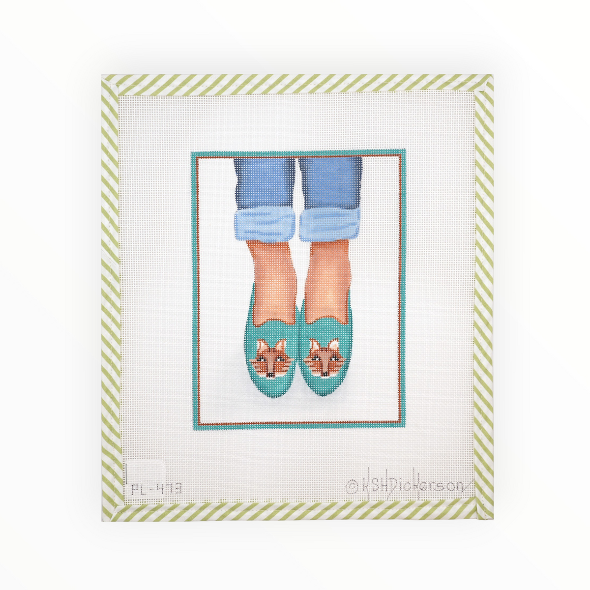 Needlepoint Fox Head Loafers – Teal needlepoint canvas by Kate Dickerson